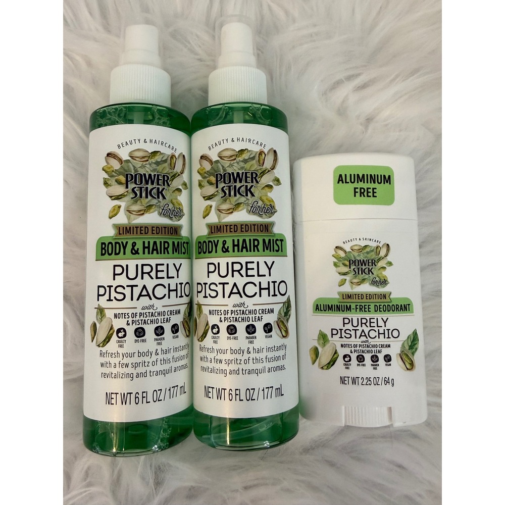 Power Stick Purely Pistachio Body Hair Mist and Deodorant 3 Piece Bundle Set